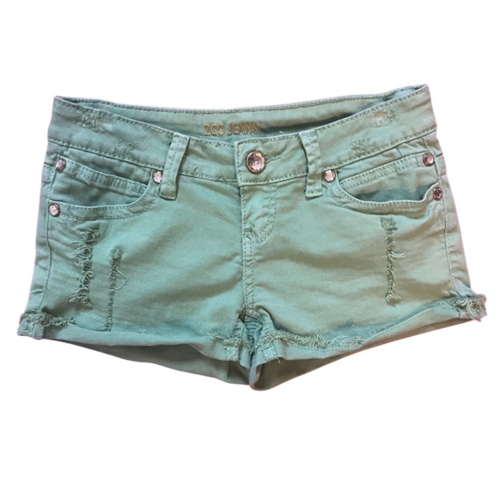 ZCO Jeans Mint Green Jean Shorts Rhinestones & Lace Girls Women Juniors Size 3.